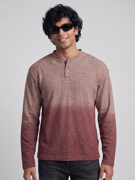 Brown Melange Ombré Relaxed Henley Tshirt T-Shirts Fugazee 