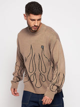 Beige Flames Oversized Sweater Sweaters Fugazee 