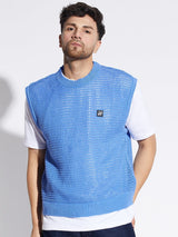 Sky Blue See Through Knitted Vest Sweater