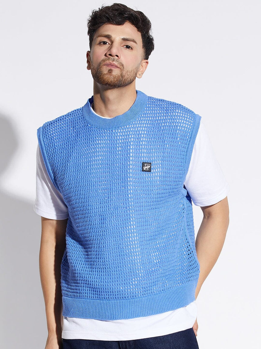 Sky Blue See Through Knitted Vest Sweater