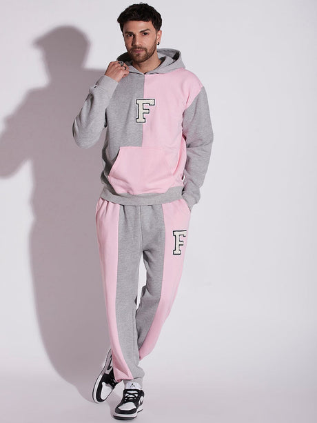 Pink And Grey Cut Sew Oversized Tracksuit Tracksuits Fugazee 