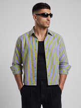 Warm Green & Blue Striped Cropped Shirt Shirts Fugazee 