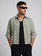 Warm Green & Blue Striped Cropped Shirt Shirts Fugazee 