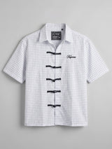 White Grid Checks Frog Knot Cropped Shirt Shirts Fugazee 