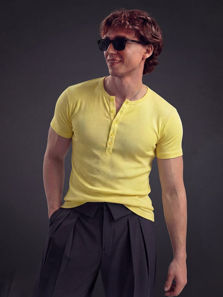 Lemon Ribbed Henley Short Sleeves Tshirt T-Shirts Fugazee 