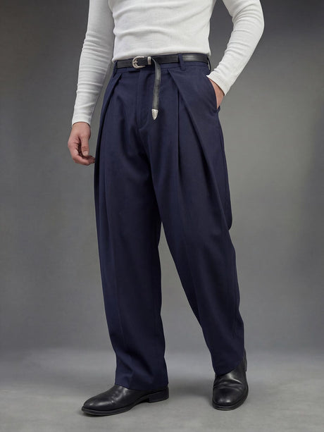 Navy Pleated Korean Trousers Trousers Fugazee 