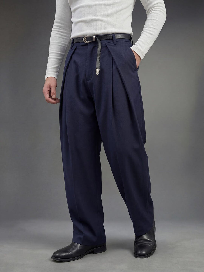 Navy Pleated Korean Trousers Trousers Fugazee 