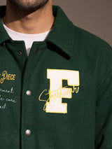 Green Statement Woollen Sleeves Varsity Jacket Jackets Fugazee 