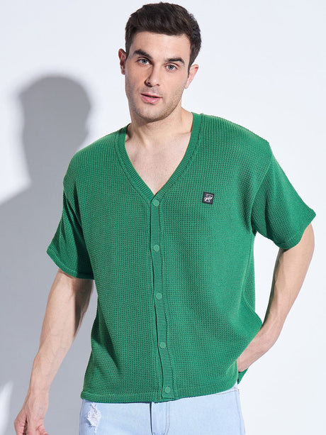 Turf Green Knitted Short Sleeves Cardigan Sweaters Fugazee 