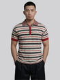 Biege Multicolour Striped Zipped Knitted Polo Tshirt T-Shirts Fugazee 