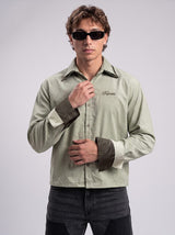 Sage Green Double Collared Cropped Corduroy Shirt Shirts Fugazee 
