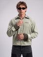 Sage Green Double Collared Cropped Corduroy Shirt Shirts Fugazee 