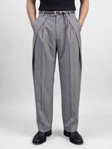 Grey Striped Pleated Korean Pants Trousers Fugazee 