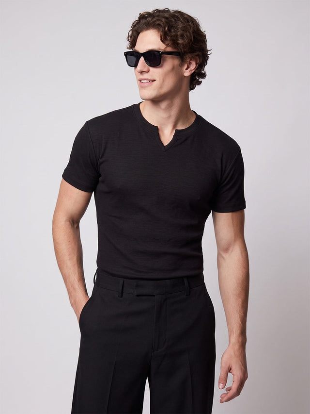 Black Notch Neck Ribbed Tshirt T-Shirts Fugazee 