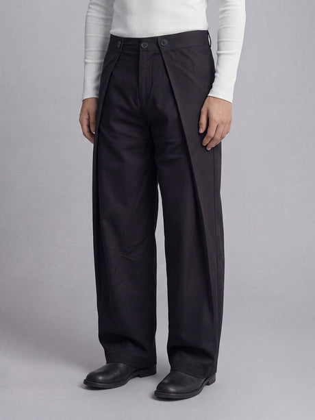 Black Switch-Flip Pleated Trousers Trousers Fugazee 