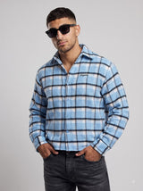 Sky Checkered Brushed Waffle Cropped Shirt Shirts Fugazee 