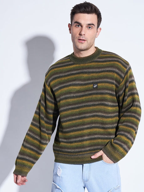 Olive Striped Oversized Sweater Sweaters Fugazee 