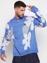 Sky Blue Floral Oversized Sweater Sweaters Fugazee 