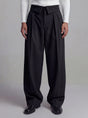Black inverted waist tailored trousers with wide leg silhouette