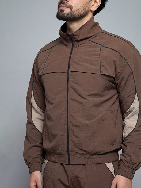 Brown And Beige Cut And Sew Tracksuit Tracksuits Fugazee 