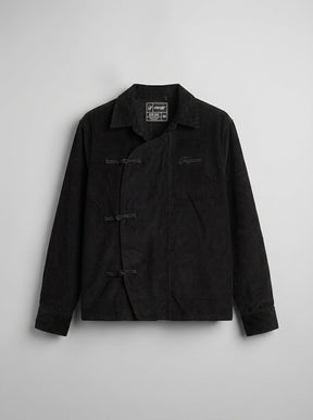 Black Corduroy Chinese Knot Buttoned Cropped Shirt Shirts Fugazee 