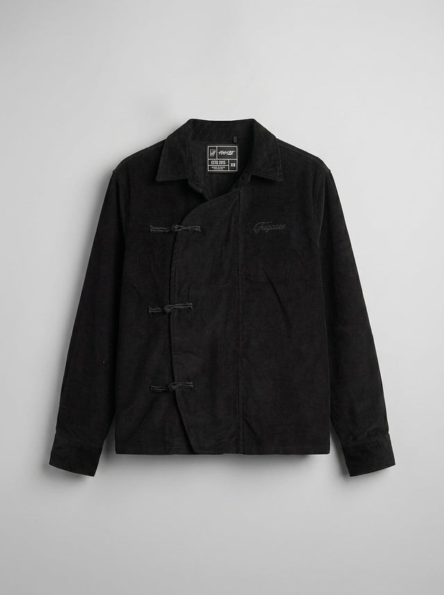 Black Corduroy Chinese Knot Buttoned Cropped Shirt Shirts Fugazee 