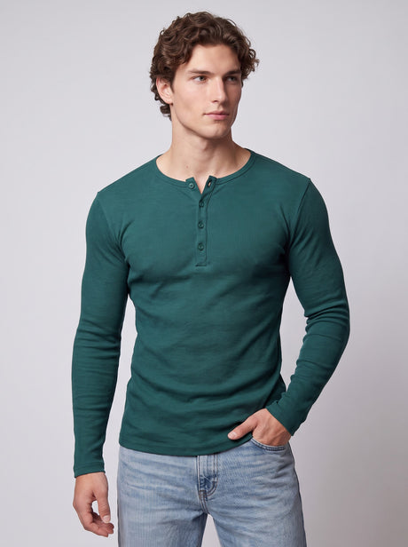 Bottle Green Ribbed Henley Tshirt T-Shirts Fugazee 
