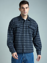 Charcoal & Navy Checkered Tweed OverShirt Shackets Fugazee 