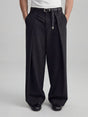Black wide leg pleated tailored trousers for men with relaxed fit