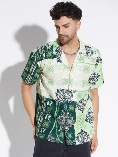 Green Baroque Print Cuban Shirt