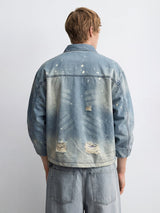 Indigo Distressed Denim Harrington Jacket Jackets Fugazee 
