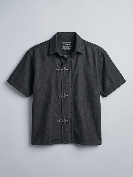 Black Fireman Clasp Boxy Denim Shirt Shirts Fugazee 