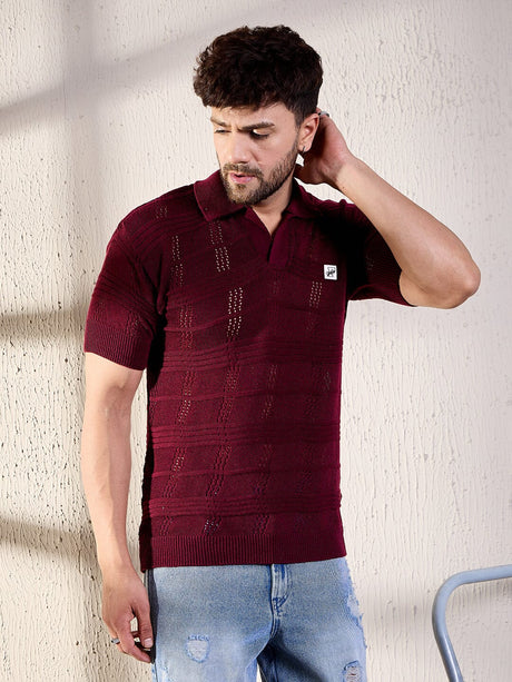Wine Textured Knitted Polo Tee T-shirts Fugazee 