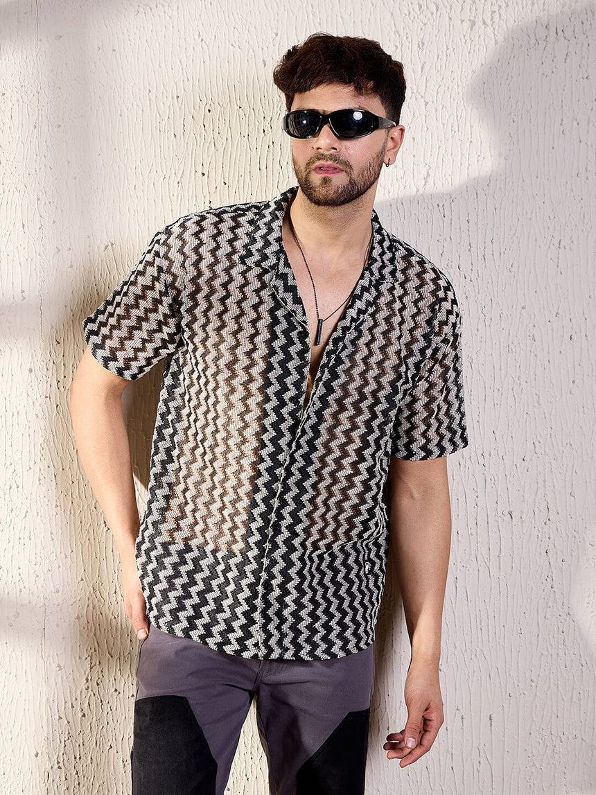 Black & Grey Zig Zag Cuban Shirt Shirts Fugazee 