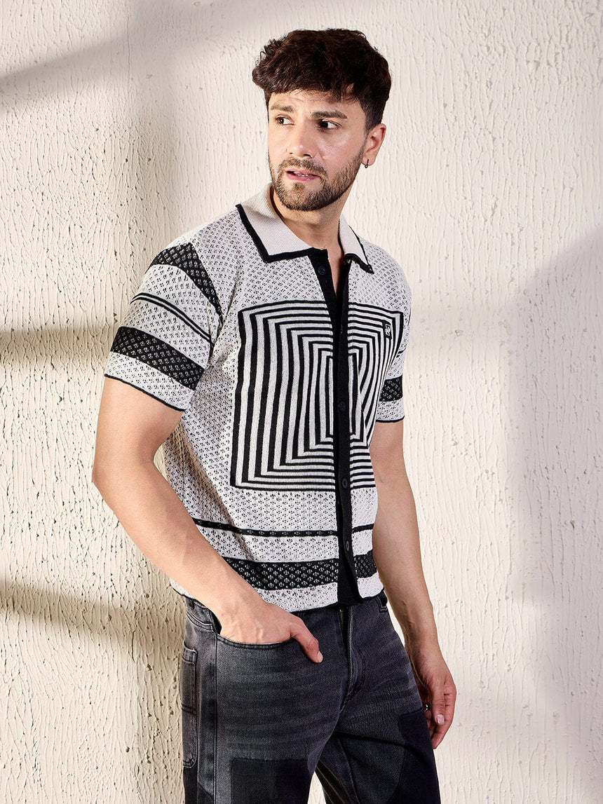 White And Black Geometric Crochet Shirt Shirts Fugazee 