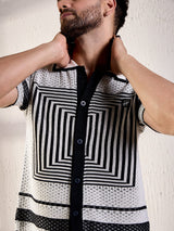 White And Black Geometric Crochet Shirt Shirts Fugazee 