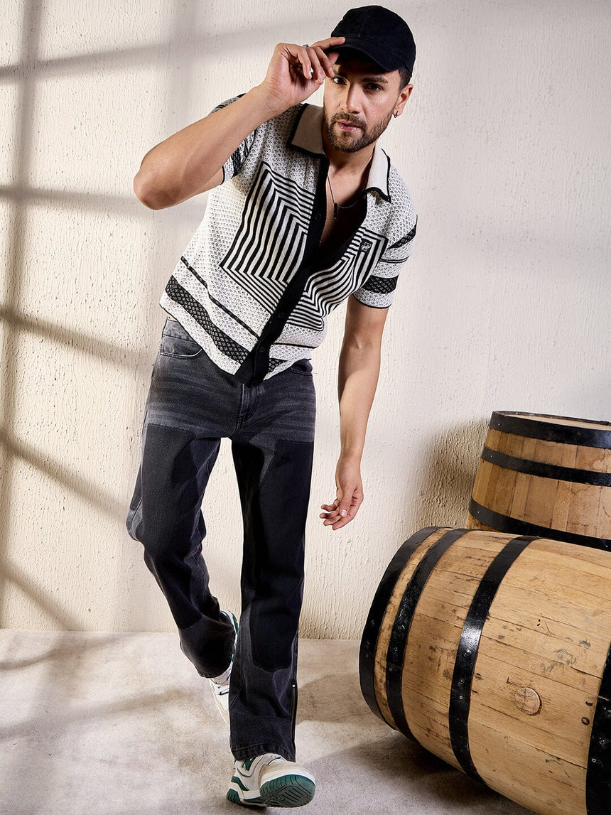 White And Black Geometric Crochet Shirt Shirts Fugazee 