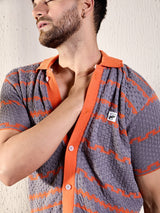 Grey And Orange Striped Crochet Shirt Shirts Fugazee 