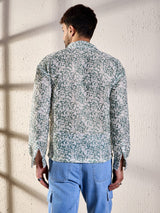 White & Olive Floral Lace Shirt Shirts Fugazee 