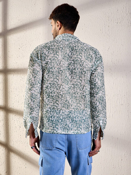 White & Olive Floral Lace Shirt Shirts Fugazee 