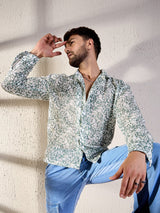 White & Olive Floral Lace Shirt Shirts Fugazee 