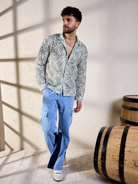 White & Olive Floral Lace Shirt Shirts Fugazee 
