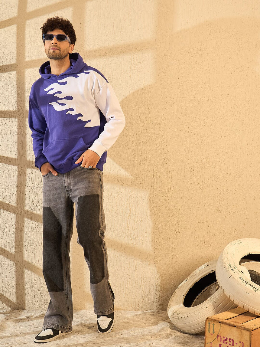 Purple Flames Patched Oversized Hoodie Sweatshirts Fugazee 