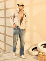 Biege Nylon Textured Wind Breaker Jacket Jackets Fugazee 