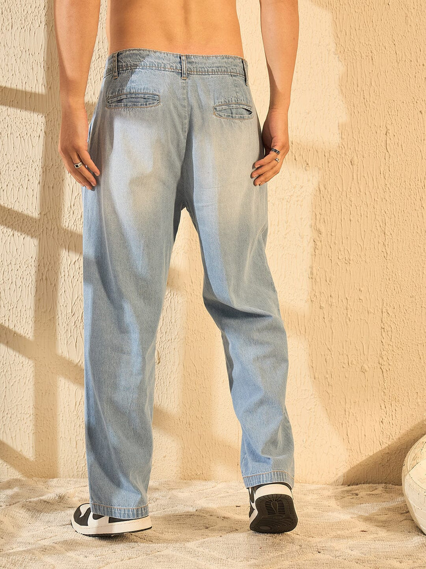 Dusty Washed Pleated Denim Jeans Fugazee 