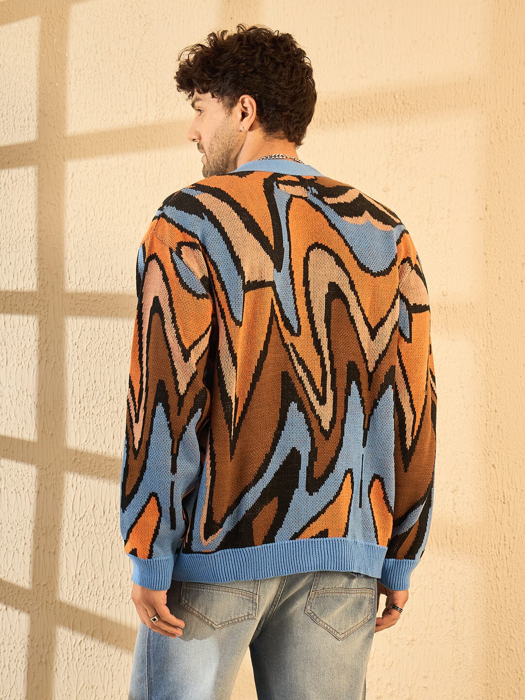 Blue Abstract Graphic Cardigan Buy Mens Sweaters Fugazee – FUGAZEE