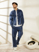 Denim Washed Cord Shacket and Trackpant Clothing Set Clothing Set Fugazee 