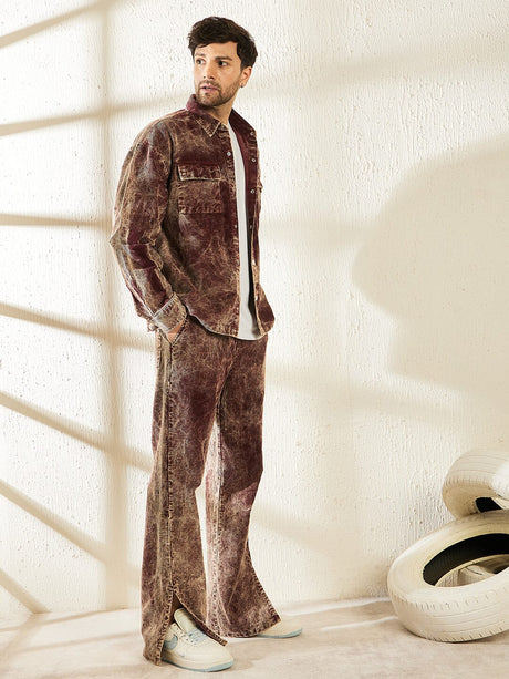 Oxblood Acid Dyed Cord Shacket and Trackpants Clothing set Clothing Set Fugazee 