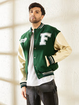 Green Woollen Faux Leather Sleeves Letterman Varsity Jacket Jackets Fugazee 