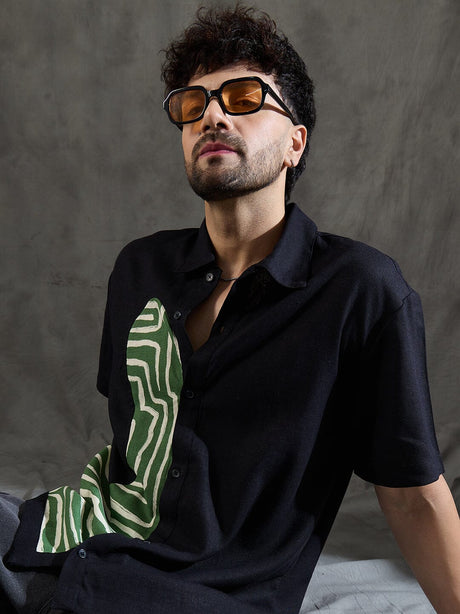 Black Linen Cut and Sew Shirt Shirts Fugazee 
